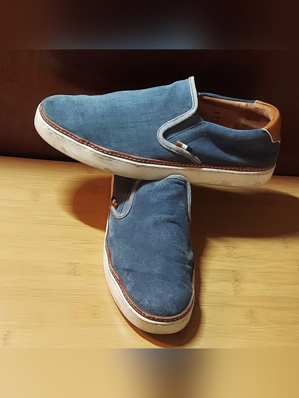 ALLEN EDMONDS ALPHA MEN'S BLUE SUEDE & TAN LEATHER SLIP-ON LOAFERS SIZE 10.5 D